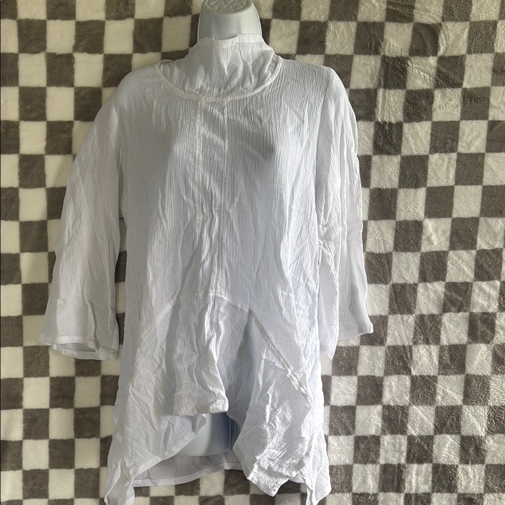 LA Blend Linen 100% cotton Turtle Neck Blouse Size L/Large